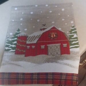 Festive Red Barn Holiday Table Runner.